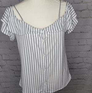 Banana Republic Blue White Off Shoulder Top